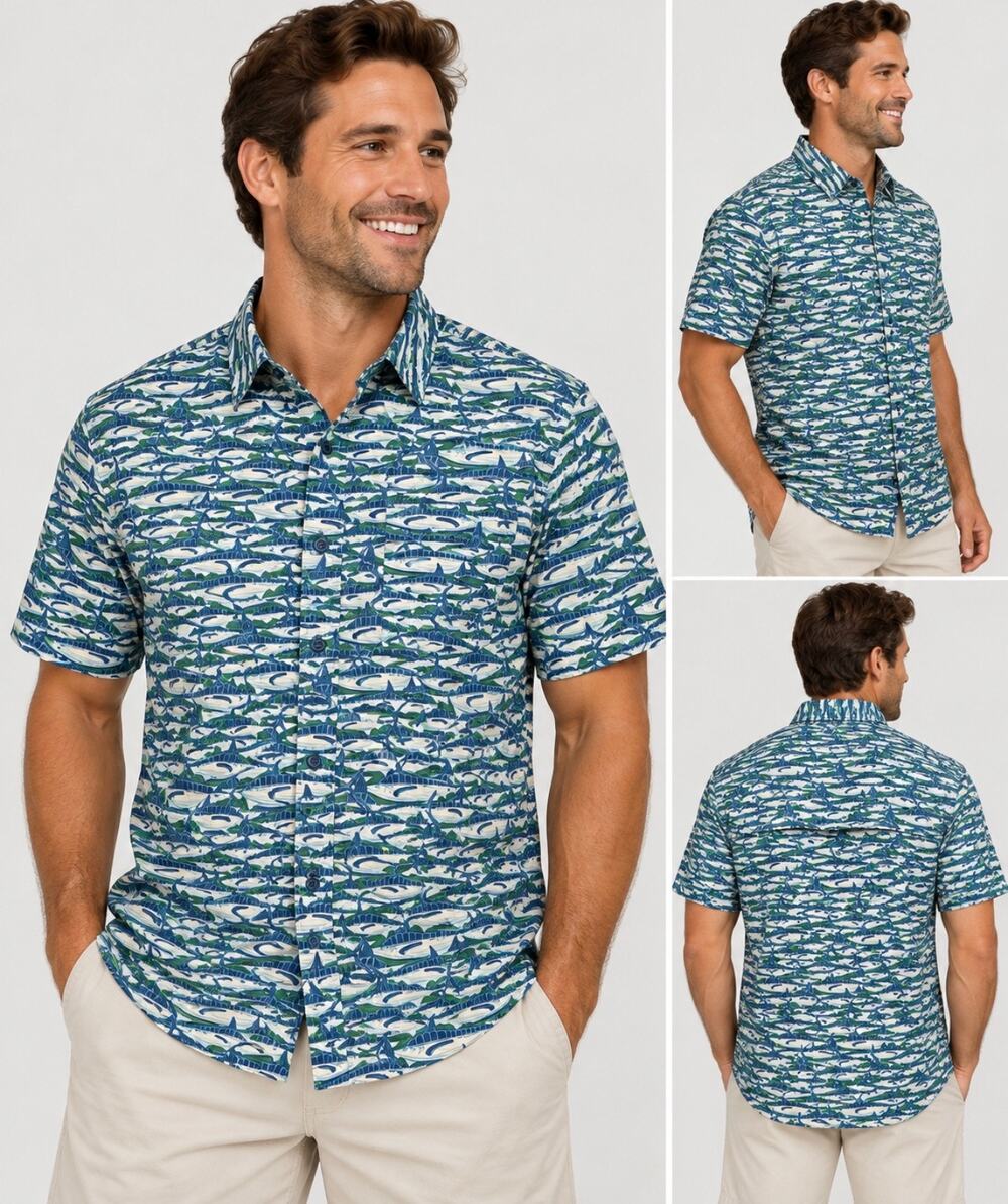 Reel Legends Saltwater II Men’s S Marlin Fish Print Fishing Shirt NWT